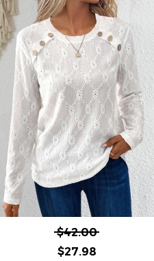 ROTITA Button White Round Neck Long Sleeve T Shirt