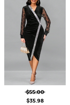 ROTITA Sequin Black V Neck Long Sleeve Dress