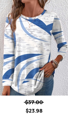 ROTITA Lightweight Geometric Print White Round Neck T Shirt