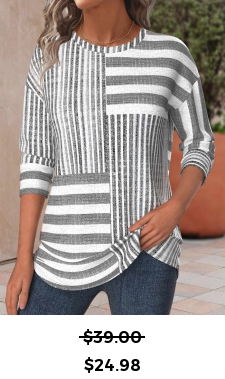 ROTITA Striped Light Grey Marl Round Neck T Shirt