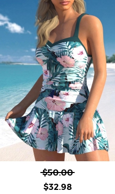 ROTITA Turquoise Floral Print One Piece Swimwear