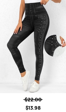 Beaded High Waisted Black Ankle Length Leggings