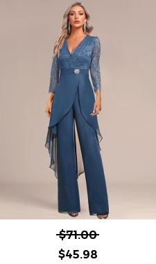ROTITA Lace Peacock Blue Long V Neck Jumpsuit