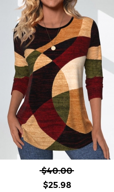 ROTITA Geometric Print Multi Color Round Neck T Shirt
