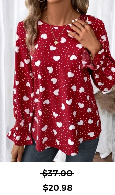 ROTITA Valentine\\\\\\\\\\\\\\\'s Day Button Red Round Neck Long Sleeve Blouse