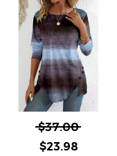 ROTITA Patchwork Ombre Round Neck Long Sleeve T Shirt