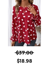 ROTITA Valentine's Day Button Red Round Neck Long Sleeve Blouse