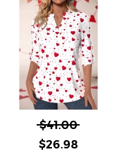 ROTITA Valentine\'s Day Button White Split Neck 3/4 Sleeve Blouse