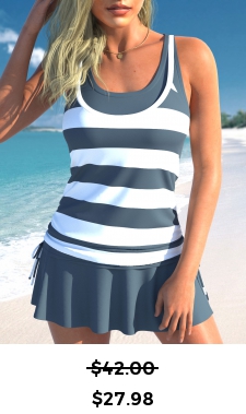 ROTITA Fake 2in1 Dark Grey Striped Tankini Top