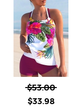 ROTITA Criss Cross Hot Pink Floral Print Tankini Set