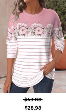 ROTITA Plus Size Patchwork Pink Floral Print T Shirt