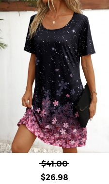 Floral Print Black Shift Dress