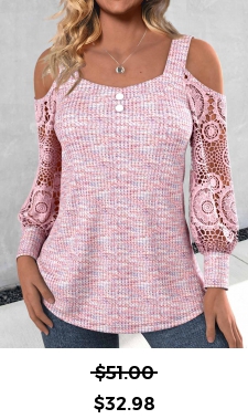 ROTITA Patchwork Light Pink Square Neck Long Sleeve T Shirt