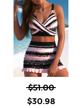 ROTITA Surplice High Waisted Pink Striped Bikini Set