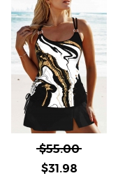 ROTITA Circular Ring Black Wave Pattern Print Tankini Set