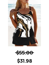 ROTITA Circular Ring Black Wave Pattern Print Tankini Set