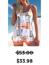 ROTITA Contrast Binding Orange Geometric Print Tankini Set