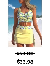 ROTITA Ruched Light Yellow Floral Print Bikini Set