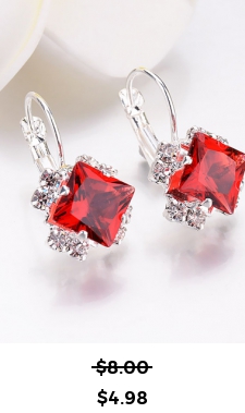 Red Metal Detail Rhinestone Design Earrings