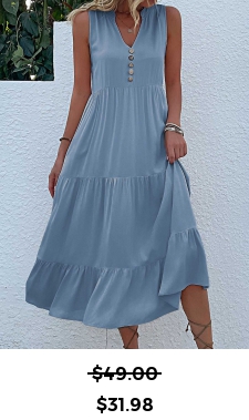 Button Dusty Blue A Line Dress