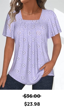 ROTITA Textured Fabric Light Purple Square Neck T Shirt