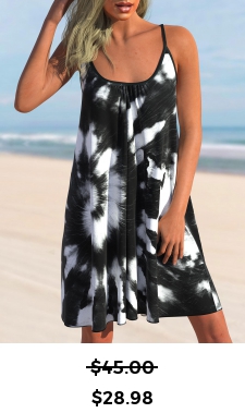 ROTITA Tie Dye Print Black Spaghetti Strap Cover Up