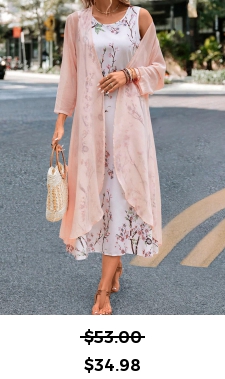 ROTITA Two Piece Floral Print Pink Maxi Dress and Cardigan