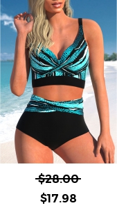 ROTITA Criss Cross Cyan Striped Bikini Top