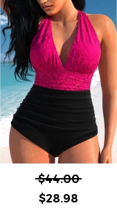 ROTITA Hot Pink Lace Patchwork One Piece Swimwear