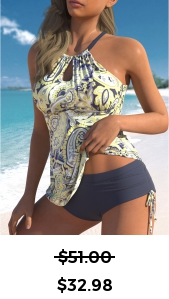 ROTITA Cut Out Light Yellow Paisley Print Tankini Set