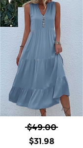 Button Dusty Blue A Line Dress