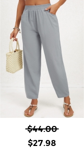 Pocket Regular Elastic Waist High Waisted Grey Pants