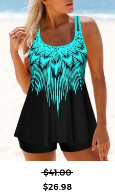 ROTITA Cyan Double Straps Ombre Tankini Top