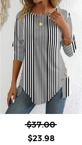 ROTITA Patchwork Striped Black Round Neck Long Sleeve T Shirt