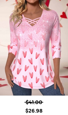 ROTITA Valentine\\\\\\\\\\\\\\\\\\\\\\\\\\\\\\\\\\\\\\\\\\\\\\\\\\\\\\\\\\\\\\\'s Day Criss Cross Light Pink T Shirt