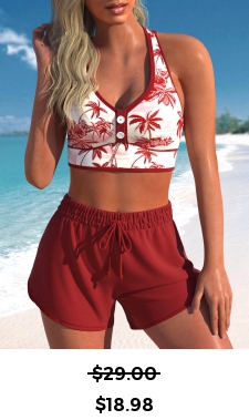 ROTITA Criss Cross Button Deep Red Bikini Set