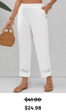 Patchwork White Elastic Waist High Waisted Pants