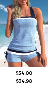 ROTITA Drawstring Light Blue Denim-effect Print Tankini Set