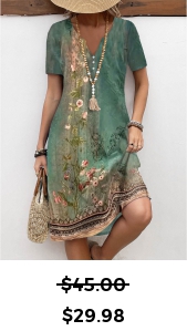 ROTITA Button Floral Print Green A Line Split Neck Dress