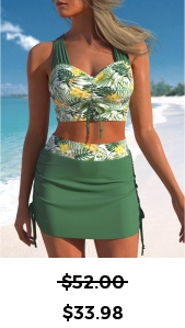 ROTITA Ruched Green Floral Print Bikini Set