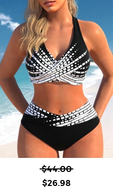 ROTITA Surplice Tie Black Ombre Bikini Set