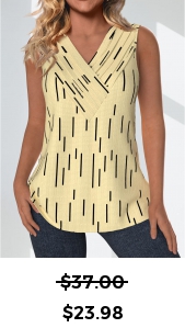 ROTITA Surplice Geometric Print Light Yellow V Neck Tank Top