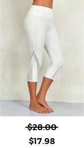White Mid Waisted Elastic Waist Capri Leggings