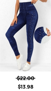 Denim Blue Beaded High Waisted Leggings