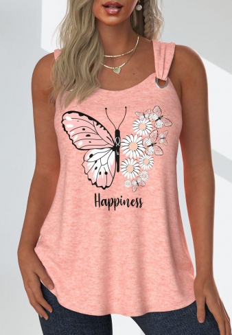 ROTITA Grommet Butterfly Print Dusty Pink Scoop Neck Tank Top