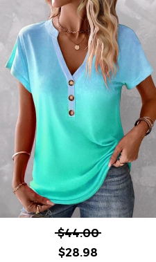 ROTITA Button Ombre Mint Green Split Neck T Shirt