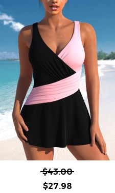 ROTITA Criss Cross Patchwork Black One Piece Swimdress