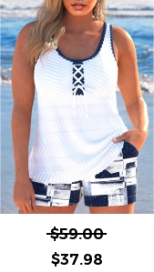 ROTITA Jacquard White Geometric Print Tankini Set