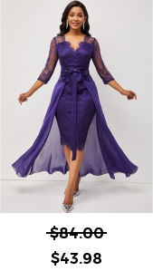ROTITA Purple 3/4 Sleeve Multiway Lace Patchwork Dress