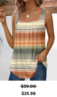 ROTITA Pleated Striped Multi Color Square Neck Tank Top
